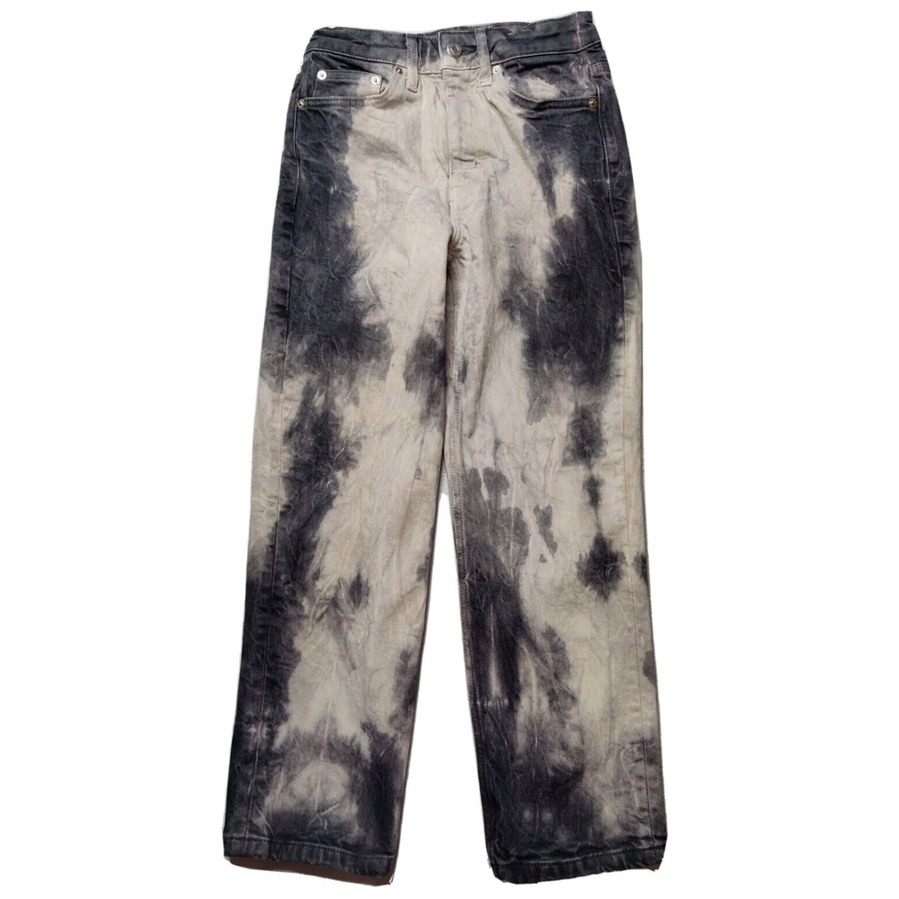 TOPSHOP Women Size 25X25 Charcoal Tie Dye‎ Straight Leg Stretch Denim Jeans